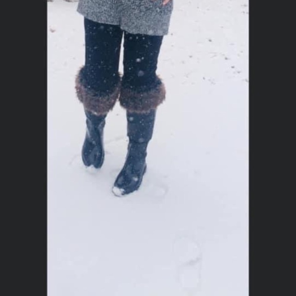 Black Over The Knee Boots With Fur Trim